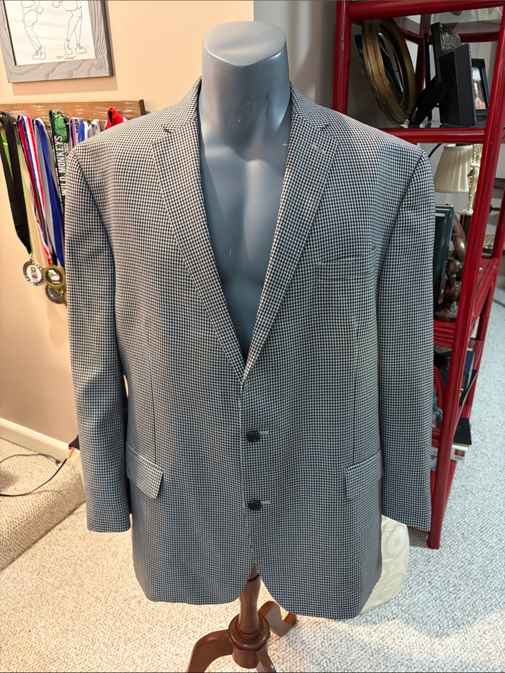 Michael Kors Men’s 50L Blazer Sport Coat Suit Jacket Like New Black Check